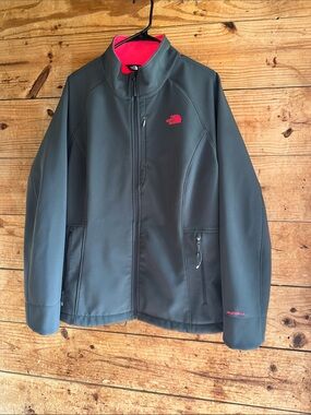 The North Face Gray Softshell Jacket with Pink Trim